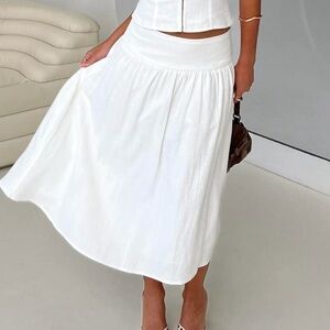 Princess Polly NWOT Heart Of Gold Linen Blend Midi Skirt White.